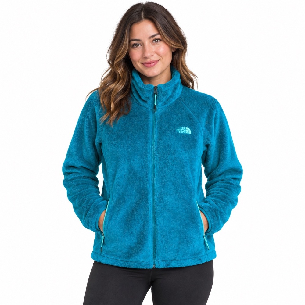 The North Face Osito 2 Fleece Jacket Teal Green Women Large Full Zip Soft Furry